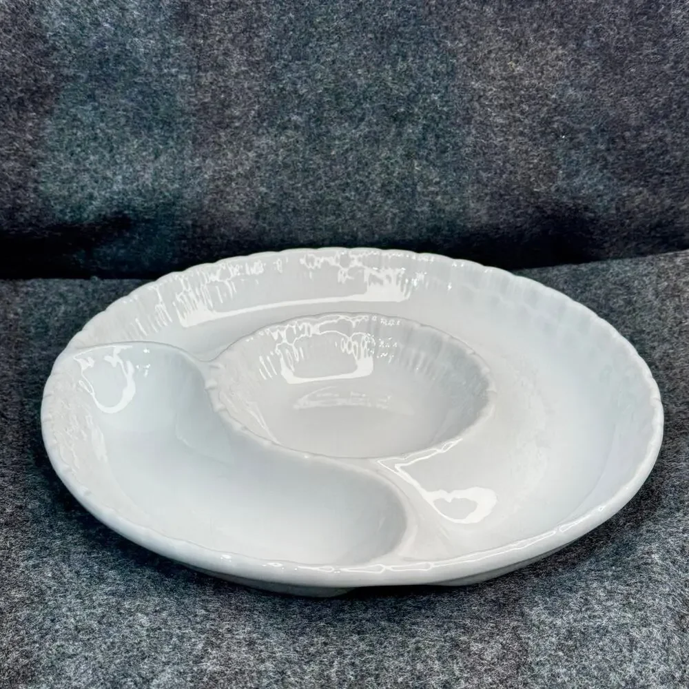 BIA Cordon Bleu White Smooth 3-Part Serving Tray Dish 9 1/4” Discontinued